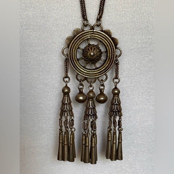 622. Vintage Silver Tassle Boho 34” Necklace - Picture 4 of 6